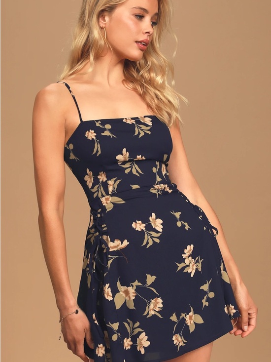 Lulus Dresses & Skirts - Lulu’s Navy Floral Spaghetti Strap Mini Dress